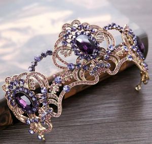 Fashion Purple Rhinestone Bridal Head Pieces Crystal Wedding Party pannband Tiaras Crowns Prom Evening Hair Accessories Headpiece3736648