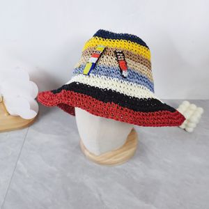 디자이너 짚 버킷 모자 여성 여름 vication 캡 화려한 편지 모자 그늘 여자 모자