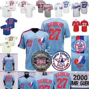 Anpassad basebolltröja män kvinnor ungdom montreal expon jersey vladimir guerrero hall of berömmelse 2000 blå röd mesh grå vit knapp fans pinstripe pullover