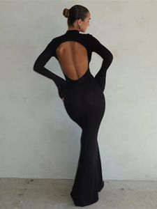 Autumn Winter Backless Sexy Party Club Black Bodycon Maxi Dresses Outfits For Women Long Sleeve Y2K Dress Vestido Streetwear 240117
