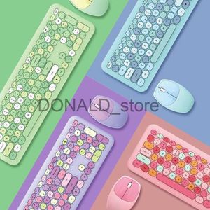 Tangentbord Small Fresh Macaron Color Wireless Keyboard och Mouse Set Girls Lovely Chocolate Silent Infinite Color Keyboard J240117