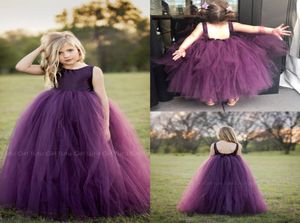 Aubergine Violet Tutu Tulle Robes De Fille De Fleur Corsage En Satin Jupe En Tulle Moelleux Jewel Neck Dos Nu Première Sainte Communion Princesse B8638223