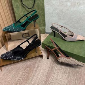 Top Quality Slingbacks Women Genuine Leather Luxury Designer Sandals 7.5CM High Heel Casual Square Toe Ankle Strap Fashion Party Shoes size35-42