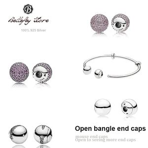 100 echte 925 Sterling Silber offene Armreif-Endkappen, passend für Original-Pink-Lila-Pflaster-Charm-Damen-DIY-Schmuckherstellungsgeschenke 240116