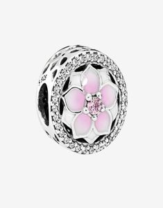 Bracciale a catena con ciondolo in argento sterling 925 con magnolia rosa, collana, accessori di gioielli per ciondoli a forma di fiore P con scatola originale6607706