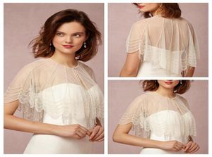 Marfim beading nupcial envolve jaquetas bolero tule jaquetas de casamento envoltório bateau pescoço ilusão mangas feito sob encomenda tamanho weddi7268308