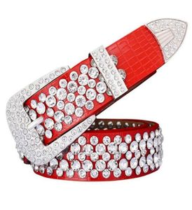 Luxury Women039S Strass Belt Digner Black and Red Broad Band Beat Jeans Diamond Real Leathe Taille Bandecsu18561584012957