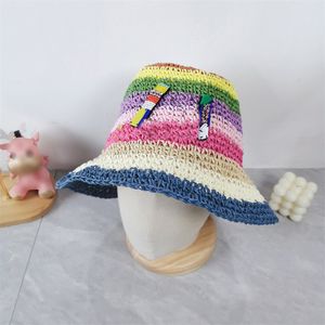 Designer Straw Woven Flower Bucket Hat Fisherman Hats Brand Donkey Colored Straws Cap Fashion Dopamine Colorful Cute Girl Female Travel Caps