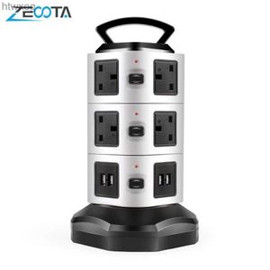 Power Cable Plug Vertical Power Strip Surge Protector Tower 2/3/4 Layer Outlet UK Electric Plug Socket 4USB Charger 3m Extention Cord Office Home YQ240117