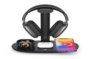 15 W schnelles kabelloses Ladegerät 4 in 1 Qi-Ladestation mit Headset-Kopfhörer-Kopfhörerständer für iPhone 13 12 Pro Apple Watch S5827799