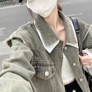 Women's Leather Faux Leather Retro Cargo Denim Jacket Women Korean Fashion Street Trend Loose Lapel Long-sleeved Single-breasted Y2k Tops Coat Women YQ240116