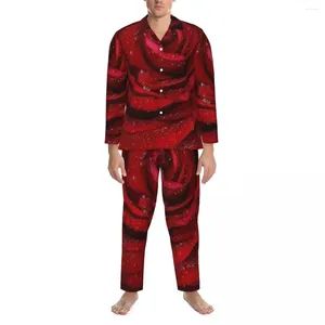 Rosy twórz męskiej Drukuj jesienne streszczenie streszczenie luźne duże piżamę zestawy miękki miękki wzór wypoczynku z długim rękawem