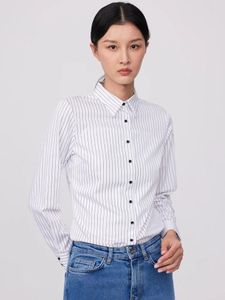 Camicette da donna Camicia a righe a maniche lunghe da ufficio senza stiratura senza taschino Camicie eleganti versatili e facili da pulire, leggermente elasticizzate