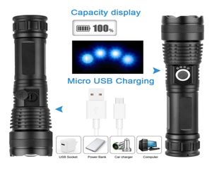 LED Flashlight With XHP 50 Lamp bead Zoomable 3 lighting modes LED Torch Support for Mircro charging hunting lamp8554309