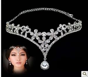 Real Image Korean Style HeadPieces Women Austria Crystal V Shape Water Drop Crown Tiaras Hairwear Wedding Bridal Jewelry Accessory1630599