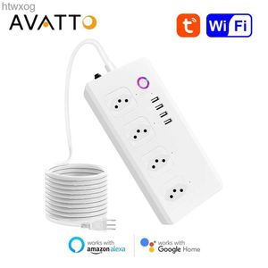 Power Cable Plug Avatto Brasil WiFi Power Strip med 4 uttag 4 USB -portar 1,5 m förlängningssladd smart trådlöst utloppsarbete med Alexagoogle Home YQ240117