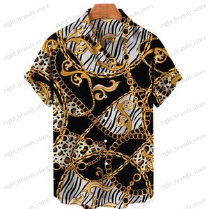 Mäns casual skjortor Ny barock stil lyxskjortor Men sommarhawaiian 3D -skjortor överdimensionerade toppar korta ärmknappar Lossa kläder europeiska T240117