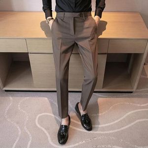 Spring Autumn Mens Waist Trousers Streetwear Fashion Solid Color Slim Fit Straight Pants For Men Vintage Suit 240117