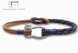 Fashion Men Leather Bracelets of Survival Stainless Steel Clasp Sport Climbing Rope Bracelet Handmade Jewelry9715591