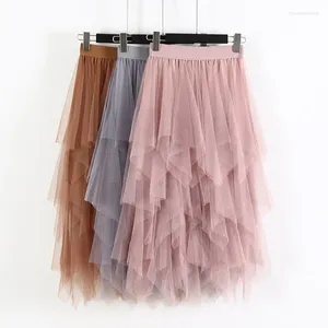 Юбки, модная женская сетчатая юбка-пачка с нерегулярным подолом, эластичная высокая талия, длинный тюль, женская вечеринка