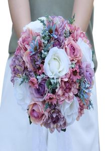 Artificial Wedding Bridal Bouquets Handmade Popular Pinterest Silk Flowers Country Wedding Supplies Bride Holding Brooch Engagemen4188910