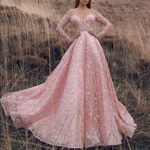 Sparkly Rose Evening Dresses Gold Sequined Long Sleeve Luxury High Side Split Prom Gown med löstagbart tåg Långt formellt parti Go345L