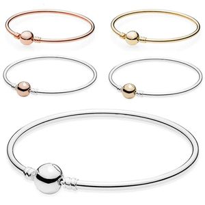 925 Sterling Silver Moments Gold Ball Circular Clasp Suitable Bracelet Bangle Fit Bead Charm Diy Jewelry 240116