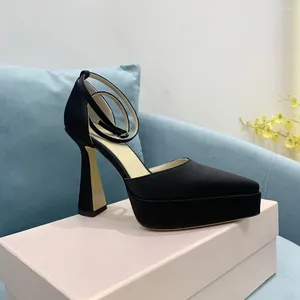 Dress Shoes Spring Autumn Women Pumps Pointed Toe Silk Buckle Strap Genuine Leather Water Platform Sexy Sapato Feminino