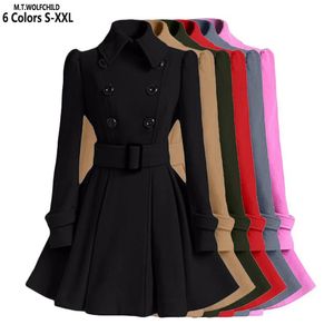 S-XXL Fashion Classic Winter Thick Coat Europe Belt Buckle Trench Coats Double Breasted Outerwear Casual Ladies Dress Coats 240116