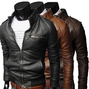 Mode män coola bomberjackor män jacka höst vinter krage smal passform motorcykel läderjacka kappa outwear streetwear 240116