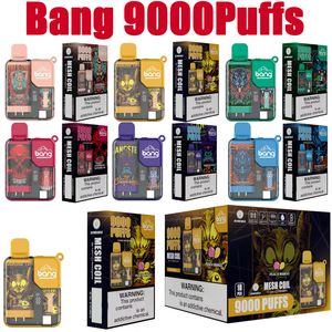 Bang 9000 Puffs E Cigaretter Vape Disponible Puff 9K 0% 2% 3% 5% 16 ML Förfylld POD 550mAh Uppladdningsbar batteri LED -ljuspenna