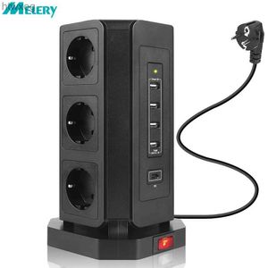 Power Cable Plug Vertical Power Strip EU Electrical Tower Kr Plug Outlet Socket USB Type C Cable Surge Short Circuit Protector 2m Extension Cord YQ240117
