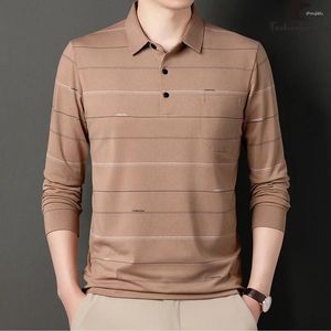 Men's Polos Spring And Autumn Classic Striped Polo Shirt Man Casual Turn-down Collar Long Sleeve Top