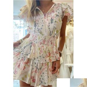 Basic & Casual Dresses Boho Inspired Mixed Floral Pinked Bodice Cute Summer Dress Wide Smocked Shirred Tiers Mini For Women Party 220 Dh5Dv