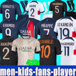 2024 Mbappe Hakimi 4番目のサッカージャージ2025 Maillot de Foot PSGS Marquinhos Asension 23 24 Football Shirt Hommes Men Kids Kit O.Dembele M.Asensio G.Ramos Vitinha