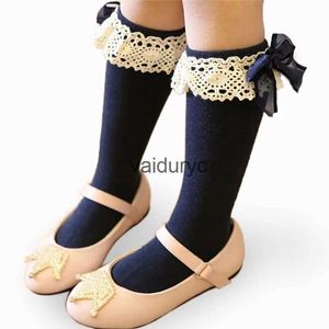 Barnstrumpor Kid Girls Socks Children's Knee High Socks with Lace Baby Leg Warmers Cotton Princess Style H240508