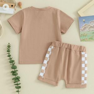 Conjuntos de roupas da criança do bebê menino roupas de verão mamas manga curta carta t camisa topo shorts conjunto bonito 2 pçs roupa casual