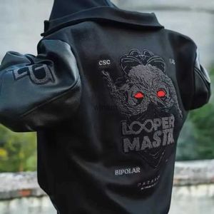 メンズジャケット新しいメンズ野球ユニフォーム春秋Y2kレトロレザージャケット重工業の刺繍ブラックショートコートインホットセール