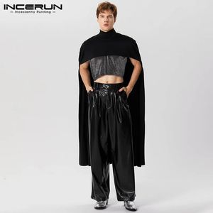 Stylish All-match Tops INCERUN Men's Knitted Solid High Neck Trench Streetwear Solid Front Short Back Long Shawl Cape Coat S-5XL 240117