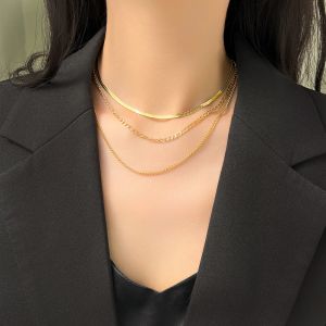 Muilti -kedjor 14k Guldhalsband för kvinnor Punk Street Trend Neck Jewelry Gift Bijoux 2024