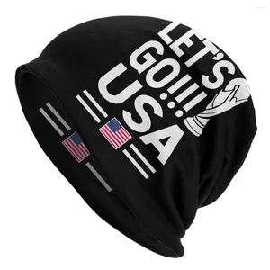 Berets Let's Go USA Football Bonnet Hats Knitting Cool Street Skullies Beanies Unisex Summer Dual-use Caps