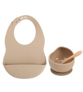 New Colors Feeding set Food Grade Silicone Bibs Baby Plate Nonsilp Suction Bowl Kids Tableware Waterproof Bib BPA Spoon LJ206174113