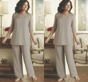Vintage Long Sleeves Mother Of The Bride Pant Suits Summer Chiffon Custom Made Plus Size Wedding Guest Dresses Evening Party Gowns2341051