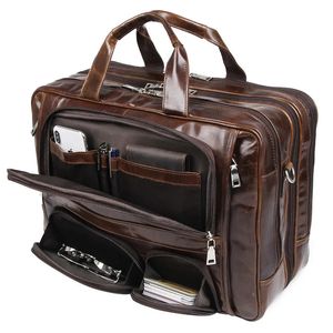 Luxury Business Men's Handbag Stor äkta läderportfölj för män Real Leather Messenger Bag Male 17 Laptop Shoulder Bag 240116