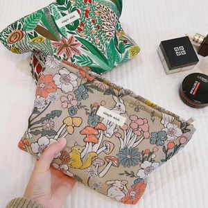 Cute Rabbit Printing Bags For Women Cosmetics Cotton Make Up Case Floral Toiletry Bag Makeup Purse Large Linen Cosmetic Pouch 240116