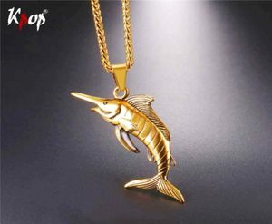 Kpop Stainless Steel Cool Sea Swordfis Pendants Necklace GoldBlack Color Whole Trendy Fish Animals Jewelry Necklaces P25943008919