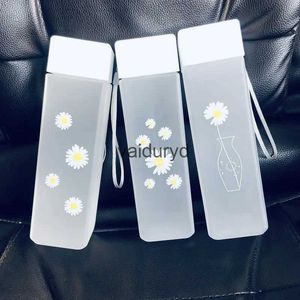 Water Bottles Transparent Summer Small Daisy Flower Plastic Water Cup Outdoor Sports Student Cup Creative Gift Square Bottles Direct Drinkingvaiduryd