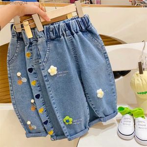 Jeans 2023 Fashion Girls Jeans For Kids Clothes Flowers Denim Pants Autumn Baby Girl Straight Trousers 1-6 Years Kids Harem Jean