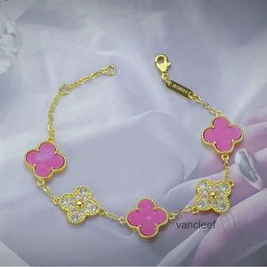 Van Four Leaf Clover Pulseira Cleef bangle vanly Transmissão ao vivo do novo Lucky Grass Pink Rose Diamond Feminino Sênior