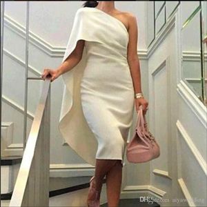 2020 Short Cheap Women Prom Dresses One Shoulder Sheath Cocktail Dresses With Cape Tea Length Party Dress Plus Size Formal Homecom235x